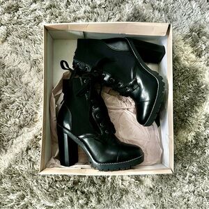 BCBGeneration Pilas Black Lace-Up High Heel Ankle Boots